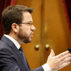 El vicepresident de la Generalitat, Pere Aragonès, ahir, en una intervenció al Parlament.