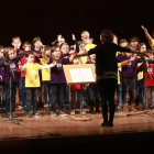 Uno de los grupos de ‘cantaires’ del Orfeó Lleidatà, ayer durante su actuación en el Auditori.
