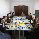 Las monjas clarisas del convento de Santa Clara de Balaguer confeccionando trajes de torero, ayer.