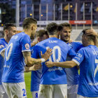 Jugadores del Lleida celebran un gol en el partido en del que derrotaron al Villarreal B.