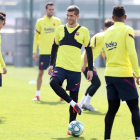 Sergi Roberto durant l’entrenament blaugrana.