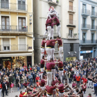 Els Castellers de Lleida, en una de les diades a la plaça Paeria.