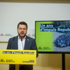 Aragonès, ayer, durante su intervención en un acto municipalista con alcaldes de ERC.
