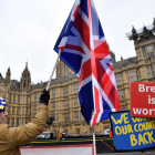 Manifestant contrari al Brexit, ahir, a les portes de Westminster.