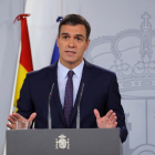El presidente del Gobierno en funciones, Pedro sánchez, ayer durante su comparecencia.