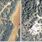 Imagen aérea de la zona de La Baronia de Rialb, antes y después de la construcción de la casa.