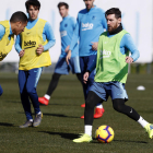 Messi, ayer durante el entrenamiento de la plantilla barcelonista en Sant Joan Despí.
