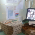 Las pizzas que recibieron en el Hospital Santa Maria de Lleida.
