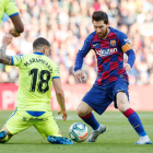 Leo Messi, que no va poder acudir a la gala dels Laureus a Berlín, durant el partit de dissabte.