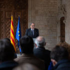 El president de la Generalitat, Quim Torra, ahir, en el transcurs de la declaració institucional.