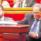 Quim Torra al costat del vicepresident del Govern, Pere Aragonès, després d’intervenir davant del ple.