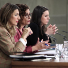 Yolanda Díaz, María Jesús Montero i Irene Montero, ahir després del Consell de Ministres.
