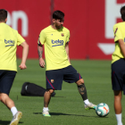 Leo Messi, durante la sesión de entrenamiento de ayer.