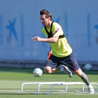 Leo Messi, durant l’entrenament del Barcelona, ahir a la Ciutat Esportiva.