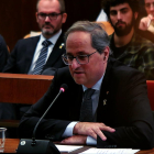 El president de la Generalitat, Quim Torra, respon les preguntes del seu advocat aquest dilluns durant el judici al TSJC.