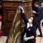 Els diputats, la presidenta del Congrés i Pedro Sánchez van felicitar la netejadora de la Cambra.