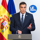 Pedro Sánchez durante su comparecencia desde Bruselas.