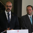 El conseller d’Interior, Miquel Buch, al costat del director dels Mossos, Pere Ferrer.