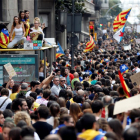 Milers d’estudiants es van manifestar ahir al migdia pel centre de Barcelona.