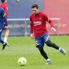 Leo Messi durant l’entrenament d’ahir a la Ciutat Esportiva.
