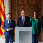 El alcalde de Lleida, Miquel Pueyo, escucha las manifestaciones del President Quim Torra.