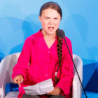 La activista sueca Greta Thunberg durante su discurso, en el que se mostró “triste y enfadada”. 