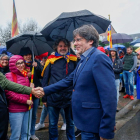 Puigdemont va saludar els participants en la marxa independentista de Brussel·les a Waterloo.