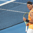 Rafa Nadal celebra el pas a semifinals al batre Tiafoe.