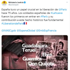 Polémica por un tuit del ministerio de justicia sobre el "papel crucial" de España en la liberación de París