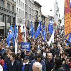 Imatge de seguidors de la Lliga en l’acte organitzat ahir dissabte a la plaça del Duomo de Milà.