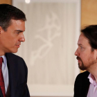 Pedro Sánchez y Pablo Iglesias, la semana pasada tras reunirse sobre un posible pacto de gobierno. 