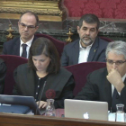 Imagen de Jordi Turull, Jordi Sánchez y Josep Rull, en una de las sesiones del juicio en el Supremo.