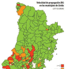 Velocidad de propagación en los municipios de Lleida.