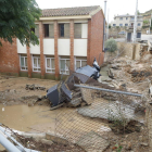 El pati del col·legi i l’escola bressol de Vinaixa, l’octubre del 2019 després del pas del temporal DANA.