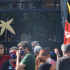 Imagen de las protestas contra el ERE en CaixaBank el pasado martes en Barcelona.