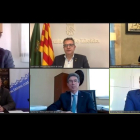 Representants de la Generalitat, Diputació, ajuntament, Inefc i UdL, ahir durant la firma del conveni que es va fer telemàticament.