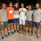 Dídac Salas, Eloy Jaray y Lluís Pera, junto a los técnicos Carlos Oca, Xavi Balsells y Mario Martínez.director esportiu del Balàfia Vòlei