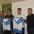 Albert Folguera, Oriol Vives, Marc Palazón i Enric Duch, ahir durant la presentació dels dos nous jugadors del Lleida Llista.
