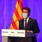 El vicepresident de la Generalitat amb funcions de president, Pere Aragonès, ahir en roda de premsa.