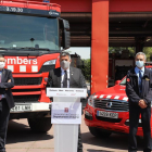 Un momento de la rueda de prensa desde el parque de bomberos de Lleida.