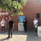 El alcalde de Lleida, Miquel Pueyo, con otros responsables municipales y la vicepresidenta de la Diputación de Lleida, Estefania Rufach, durante la presentación de 'Fase Cultura'.