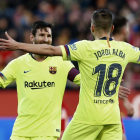 Messi celebra amb Jordi Alba el gol que va marcar al Girona.