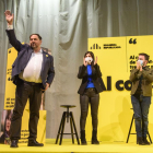 El líder de ERC, Oriol Junqueras, la candidata por Lleida, Marta Vilalta, y el candidato a la Presidencia de la Generalitat, Pere Aragonès, a un mitin a Lleida.
