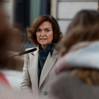 La vicepresidenta primera del Govern espanyol, Carmen Calvo, ahir en un acte a Madrid.