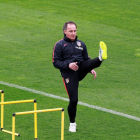 Óscar Ortega, durante una sesión de entrenamiento con el Atlético de Madrid. 
