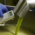 Toma de temperatura del aceite de oliva durante la producción.