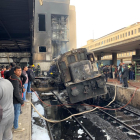 Vista del estado en el que quedó la locomotora accidentada.