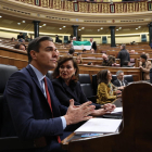 El presidente del Gobierno, Pedro Sánchez, ayer en el último Pleno de control de la legislatura.