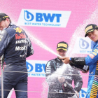 Verstappen, Bottas y Norris celebran el podio que firmaron ayer en el GP de Austria.