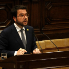 Imagen de Pere Aragonès, ayer en el Parlament de Catalunya durante su comparecencia.